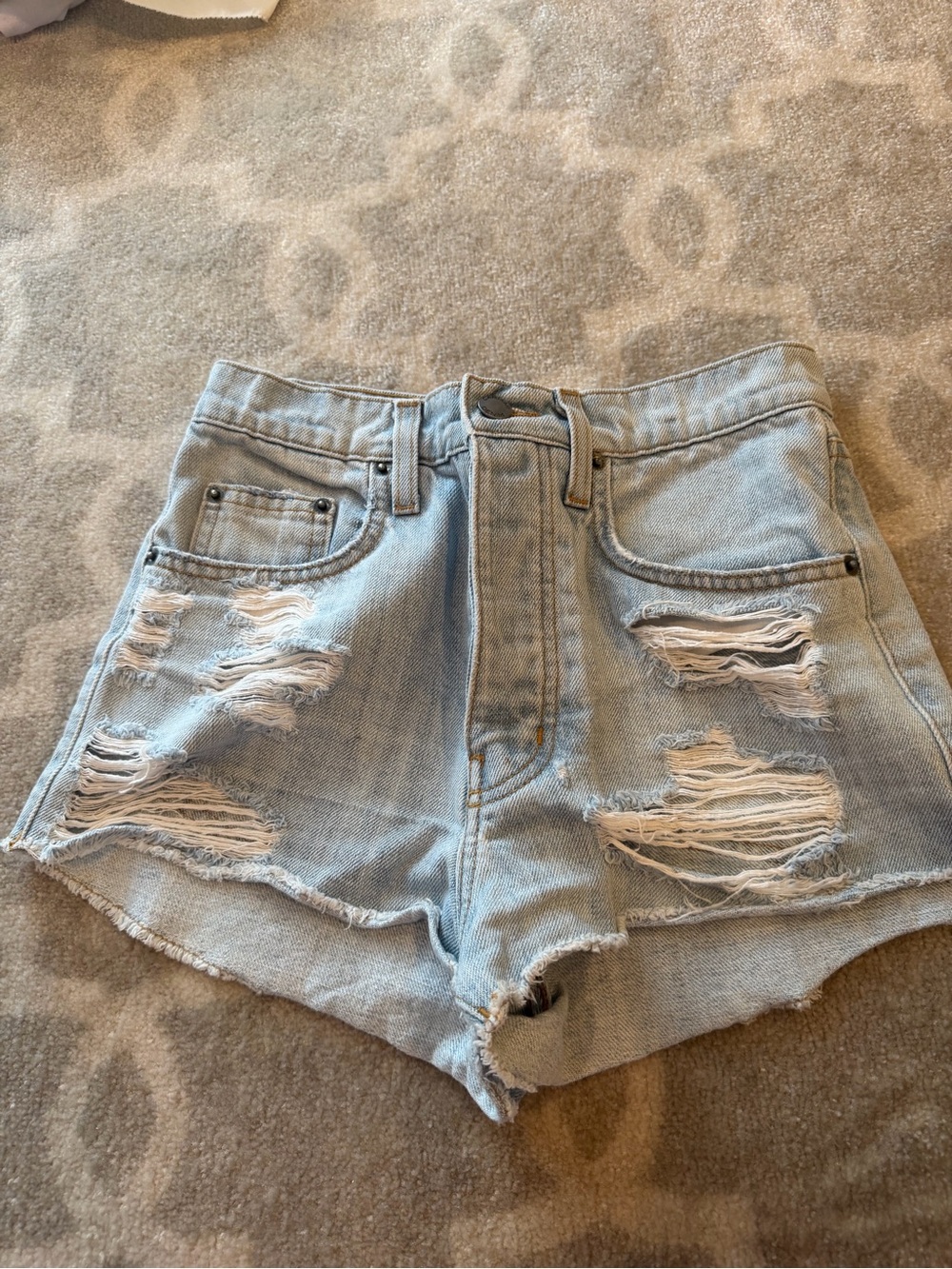 Carmar Light Blue Distressed High-Rise Denim Shorts